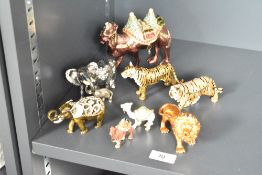 A group of animal trinket boxes, to include tiger, lion and camel ect, (8)