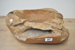A large rootwood bowl with circular dished interior and asymmetric exterior 4cm