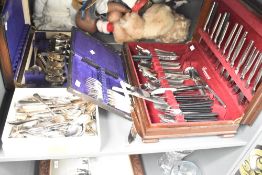 A selection of mixed flatware and cutlery to include a Community Oneida canteen and a cased fish