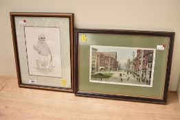 Artist unknown, 20th century pencil drawing of an elderly cricketer, within mount and dark wood