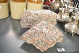 Two Porphyritic granite samples from Shap Fell ( UK ), largest, h12cm x w24cm *selling from a