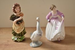 A Royal Doulton bone china figurine 'Ashley' HN 3420 sold together with a Nao by Lladro porcelain
