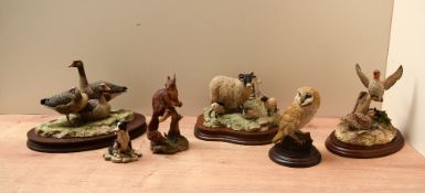 An assortment of Border Fine Arts animal groups including 'Stubble Surprise' model number B0302