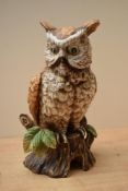 A ceramic painted Grafenthal Owl study perched on a tree stump, measuring 26cm tall.