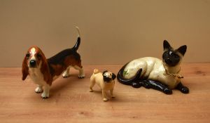A group of three Beswick Pottery animal studies comprising Basset Hound 'Fochno Trinket' model