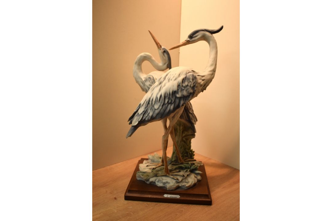 A Capodimonte porcelain animal group by Giuseppe Armani depicting two herons, signature to front - Image 1 of 6