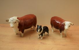 Two Beswick Pottery Hereford cattle studies comprising Hereford Bull 'CH. of Champions' model number