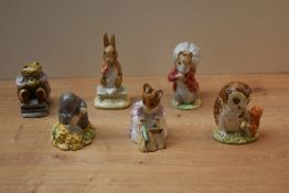 A group of six Beswick Pottery Beatrix Potter characters comprising 'Mr Jackson', 'Diggory Diggory