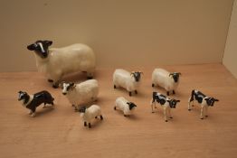 A group of nine Beswick Pottery, and similar, animal studies including two Black-Faced sheep model