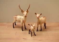 A Beswick Pottery animal trio comprising Stag (Standing) model number 981, Doe model number 999A and