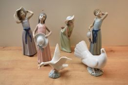 A group of six Lladro figurines and studies comprising 'Dreamer' model number 5008, 'Curious Girl