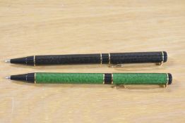 Two Waterman Centurian Ballpoint pens one Green the other Black