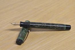 A Parker Duofold button fill fountain pen in Jade Green with two narrow cap bands having Parker