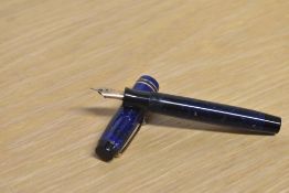 A Parker Duofold Junior button fill fountain pen in Lapis Lazuli Blue with two narrow bands to the