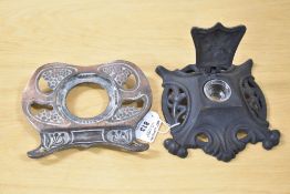 An Art Nouveau cast inkwell Reg No 368255 circa 1910 with an Art Nouveau cast inkwell base Reg No