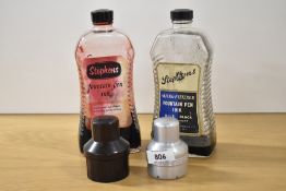 Two Stephens large fountain pen ink bottles, Scarlet and Blue Black with two Stephens travelling ink