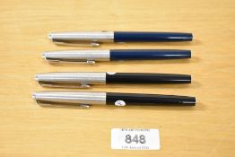 Four Parker 45 Classic fibre tip pens two in blue and two in black