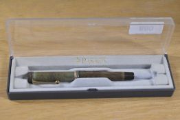 A Parker Duofold Junior Streamlined Lucky Curve made in Canada in green having Parker fountain pen