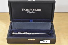 A boxed Hallmarked Silver Yard o Led propelling pencil numbered 2683 to the clip. In the Perecto