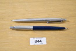 Two Parker Jotter propelling pencils one in stainless steel the other blue