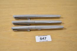 Three Parker 45 fibre tip pens in stainless steel