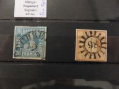 GERMANY - BAYERN 1849 6K BROWN (MiNr 4 l) FINE USED WITH CERT + 3k BLUE Duo of early Bayern/