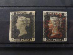GREAT BRITAIN 1840 DUO OF PENNY BLACKS 3 MARGINS FINE USED Card with pair of 1d blacks, value to