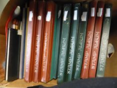 WORLDWIDE STAMP COLLECTIONS IN 17 VOLUMES MINT AND USED Hefty world collections in old fruit box, 17