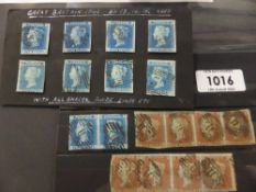 GREAT BRITAIN 1840's Se-TENANT STRIPS OF 4 x 1d REDS AND VARIOUS IMPERF BLUES x 10 Two x 4 1d