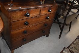 A 19th century mahogany chest of 2/3 cockbeaded drawers 92cm x 107cm x 56cm damage to one bracket