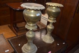A pair of brass pedestal jardinières 59cm