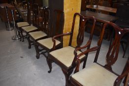 A set of six (four plus two) Queen Anne style mahogany dining having vase splat backs and later