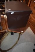 A brown faux leather storage box, w38cm x h38cm, sold together with a vintage style mirror, (2)