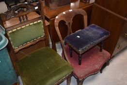 A small Edwardian footstool, sold together with a two 19th century chairs