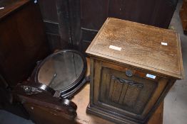 An early 20th century oak linen fold coal purdonium 54cm x 37cm x 34cm sold along with a Victorian