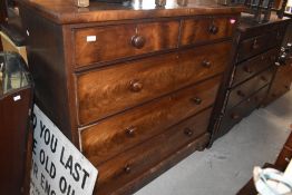 A 19th century mahogany chest of 2/3 drawers, each cockbeaded drawer with turned knob handle, on a