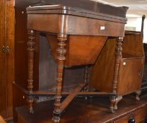 A Victorian mahogany, walnut and rosewood games table, of hinged rectangular form lifting to
