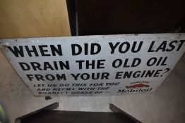 An interesting vintage Mobiloil (Gargoyle) enamelled advertising sign 'When did you last drain the
