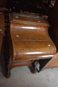 A Victorian inlaid burr-walnut davenport with brass three quarter galleried top (appears to have one