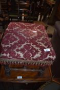 A 19th century stool having upholstered top, w39cm