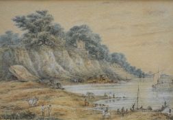 An interesting late 19th/early 20th century watercolour, entitled 'Ganges' river scene with boats,