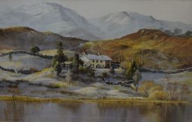 Local interest* Judy Boyes (British b.1943) watercolour 'Crag Head, Loughrigg Tarn' winter scene,