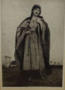 After William Lee Hankey (British 1869-1952) monochrome etching, robust country woman with hazel