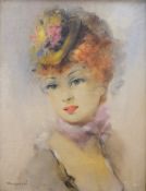 Jean Gabriel Domergue (French 1889-1962) 'Reverberi' oil on canvas, portrait of a demure lady,