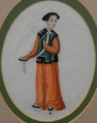 A pair of late 19th/early 20th century Chinese school paintings on rice paper, of oval form