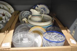 Six blue and white ware plates stamped Bavaria to base, a Royal Bonn Germany tri bowl dish AF, a