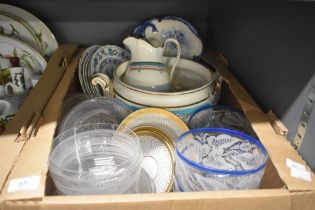 Six blue and white ware plates stamped Bavaria to base, a Royal Bonn Germany tri bowl dish AF, a