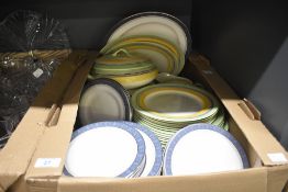 A Gibsons Art Deco style hand painted part dinner service having graduated green black and yellow