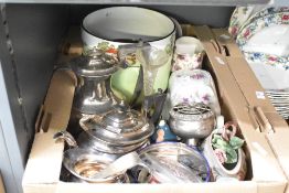 A vintage silver plated tea set, an H&K Tunstall jardinière featuring a pastoral scene along the top