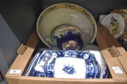 Three vintage tureens, a large water bowl having yellow and black banded floral decoration and a